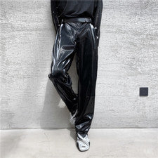 Hombres Punk Imitación Cuero Pantalones Pantalones Brillantes Informales Pierna Recta Parte Inferior Retro