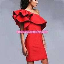 EE. UU. Nuevo Vestido Sexy Club Mujer Ruttles Fuera del Hombro Delgado Cuello Cortado Bodycon