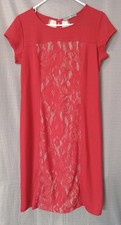 Vestido para mujer Signature Collection rojo manga corta panel encaje L - Nuevo