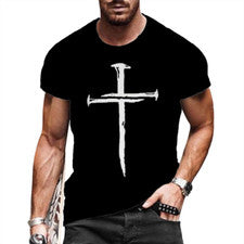 Camiseta Hombres Nail Cross Negro Camisas manga corta Gráfico sedoso Moda Informal