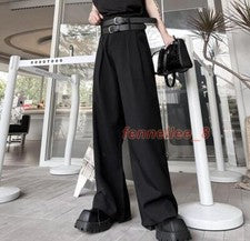 Hombres Moda Punk Doble Cinturón Negro Pierna Ancha Pantalones Juveniles Informal Suelto Traje Pantalón