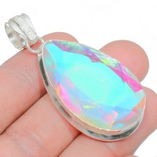 Colgante de plata de ley 925 con piedras preciosas de topacio místico blanco hecho a mano regalo