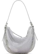 Bolso de Hombro Aldo Crystal Cresent Plateado Kasslyn_Se Cremallera Superior Formal Divertido Elegante