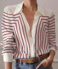Venta caliente Camisa Top Para Mujer Moda Pura Elegante Rayas Versátil Estampada