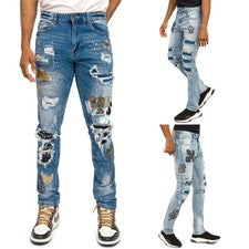 Pantalones de mezclilla para hombre G-STYLE EE. UU. informales parcheados y desgastados JP21611 JP21617