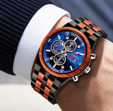 Reloj cronógrafo de cuarzo de madera luminoso para hombre multifunción reloj deportivo de lujo