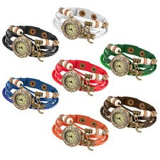 Reloj de pulsera para mujer cuero diseñador vintage correa envolvente reloj retro cuarzo libélula