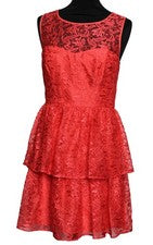 DAMENKLEID KLEID SPITZENKLEID ROT HELLROT SPITZE MANOUKIAN STUFENKLEID Gr. 36