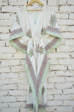 Vestido caftán largo bloque a mano 100 % algodón palma 100 % GRATIS✅0 % CARGA KF-116*
