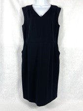Vestido Talbots Para Mujer 14 Negro Funda Cuello en V Bolsillos Ponte Minimalista Nuevo