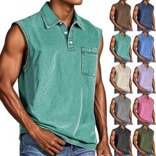 Camiseta sin mangas para hombre informal con botones Camisetas sin mangas Polo Cuello Bolsillo Pullover Chaleco