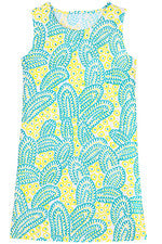 Vestido para mujer - Vestido estampado amarillo turquesa - Algodón - Mini vestido - Grande