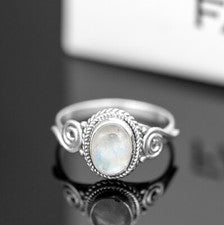 Anillo de plata de ley 925 para damas de corte ovalado piedra lunar piedras preciosas joyería regalo