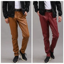 Hombres Imitación Cuero Pantalones Ajustados Delgados PU Leggings Elastizados Club nocturno Pantalón Moda