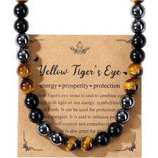 Collar de cuentas curativas de piedra natural hematita ojo de tigre obsidiana negra para hombre
