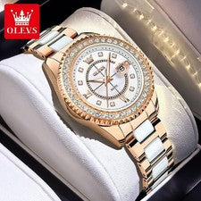OLEVS Reloj de Cuarzo de Lujo Correa de Cerámica y Acero Reloj con Visualización de Fecha para Damas