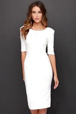 Vestido para mujer de cuero blanco genuino de media manga ceñido al cuerpo cóctel