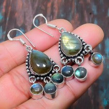 Pendientes de joyería hechos a mano de plata de ley 925 con piedras preciosas de labradorita regalos por amor