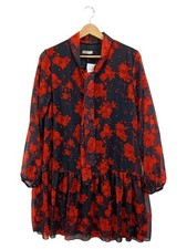 Vestido de fiesta Mioni talla 38 negro rojo estampado floral
