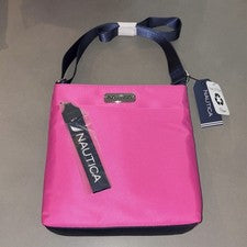 Bolso Bandolera Nautica 9” Nylon Rosa Brillante Mujer Cartera Cierre Cremallera Nuevo