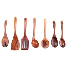 7 PIEZAS Utensilios de cocina de madera de teca, cucharas antiadherentes y espátula4821