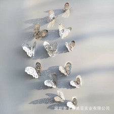 12 calcomanías adhesivas de pared 3D mariposa decoración hogar baño hágalo usted mismo plateadas