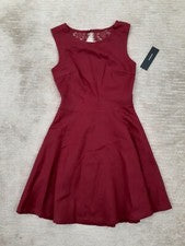 Vestido para mujer Lulus XS rojo rico sin mangas línea A encaje espalda abierta ponte tejido nuevo con etiquetas
