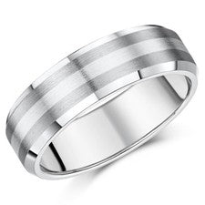 Anillo de titanio y alianza de boda de plata con borde biselado de 5 mm/7 mm