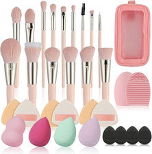 Juego de brochas de maquillaje, juego de herramientas de belleza de viaje con esponja de maquillaje, soplo de polvo, cep