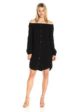 "Camisa túnica negra Three Dots manga larga fuera del hombro para mujer, talla XL"