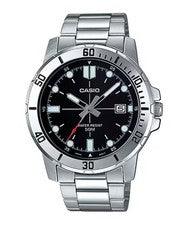 Reloj Casio Hombre Plateado Acero Inoxidable con Esfera Negra - MTP-VD01D-1EVUDF