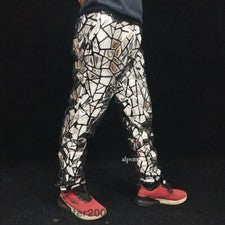 Para hombres Nuevos Moda Lentejuelas Plateadas Espejo Láser Pantalones Informales Hip Hop Bailarina Pantalones
