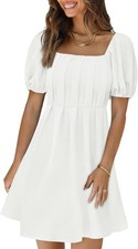 Mini Vestido Blanco Para Mujer Talla Pequeña Escote Cuadrado Hombro Descubierto Xieerduo Moda