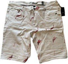 NUEVO CON ETIQUETAS PANTALONES CORTOS DE MODA PARA HOMBRE A.TIZIANO COLOR BLANCO ROJO SALPICADURAS SHORT Talla 44