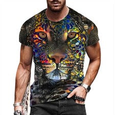 Camiseta Hombre Manga Corta Colorido Tigre Cara Moda Gráfico Sedoso Suave Tee
