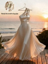 Maxivestido mujer elegante en colores albaricoque