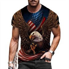 Camiseta Hombre Manga Corta Bandera Estadounidense Águila Moda Estampado Gráfico