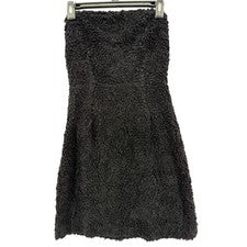 Mini Vestido para Mujer STORIA NUEVO CON ETIQUETAS Negro Texturizado Floral Malla Transparente Forrado Sin Tirantes S