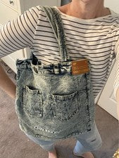 Bolso de Mano Denim para Mujer con Asa y Correa de Corbata Informal Moda