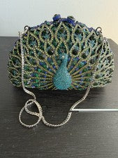 Mujer Lujo Multicolor Estrás Pavo Real Noche Boda Bolso sin asas Monedero Bolso