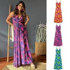 Moda Vestido A Swing Largo Para Mujer Cuello en V Estampado Elegante 2024 Halter