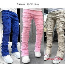 Pantalones de algodón estilo callejero medio elásticos informales punk con borlas de pierna recta para hombre
