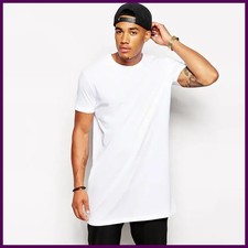Camiseta Para Hombre Extra Larga Algodón Hip Hop Longline Camiseta Informal Blanca Top