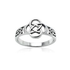 Anillo Flor Nudo Amor Oxidado en Plata de Ley, Talla 6