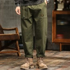 Pantalones cargo holgados para hombre cintura alta verde militar pantalones informales vintage calle