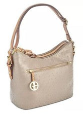 Hobo de avestruz sintético en relieve para mujer Giani Bernini (orig. $129,50), gris/oro