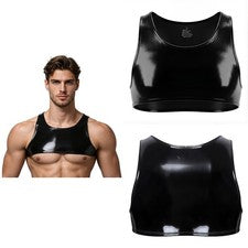 Hombres Club nocturno Fiesta Ropa de club nocturno Suave Top Corto Moda Chaleco PU Camisetas Sin mangas
