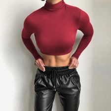Venta caliente Para mujeres Moda Informal Calce Ajustado Base Mangas Largas Cuello Alto Top
