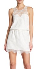 Vestido para mujer David Lerner suave blanco puente encaje yugo cóctel forrado talla L”
