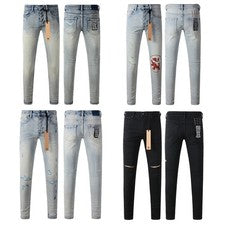 Pantalones de mezclilla KSUBI para hombre con estampado de letras rasgados de moda de calle alta azul claro